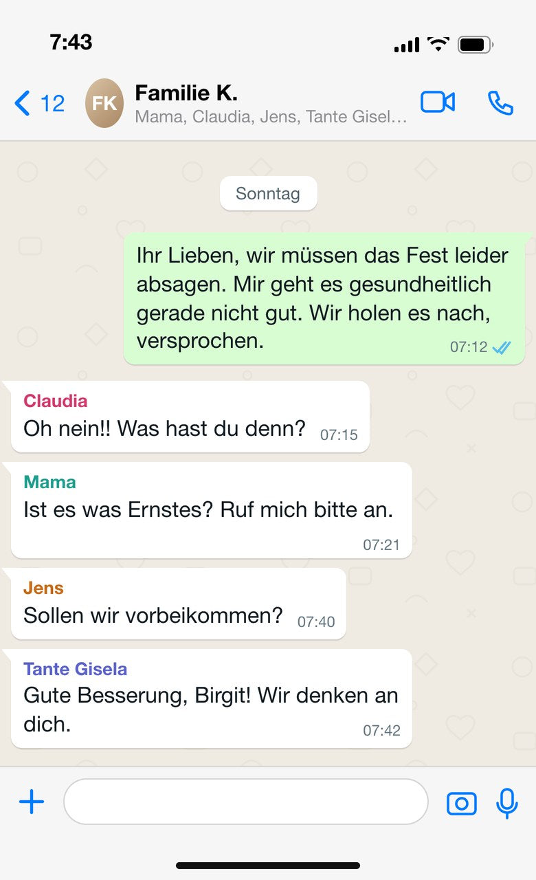 WhatsApp-Gruppe Familie K.: Absage des Festes